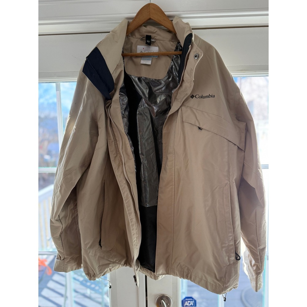 Columbia Interchange Jacket Khaki Tan Full Zip‎ Hooded Outerwear XL
